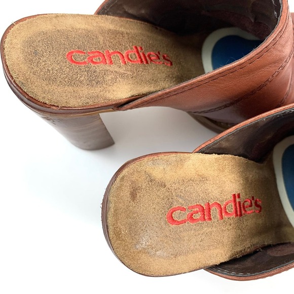 Vintage 90's CANDIE'S patchwork brown leather heeled mules - Picture 9 of 12